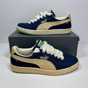 Vintage Puma Hemp Sneakers Low Top Blue Tan Shoes Mens Sz 9 Sole Yellowing‎